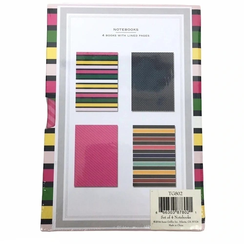 ANNA GRIFFIN Notebooks Always Anna Set of 4 NWT Dots Stripes Journal Planner